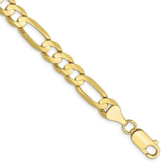 Men's 6.75mm 10k Yellow Gold Concave Figaro Chain Bracelet 8 Inch